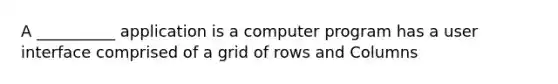 A __________ application is a computer program has a user interface comprised of a grid of rows and Columns