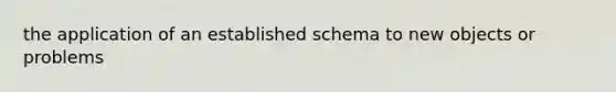 the application of an established schema to new objects or problems