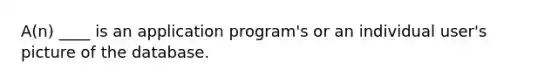 A(n) ____ is an application program's or an individual user's picture of the database.