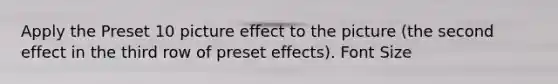 Apply the Preset 10 picture effect to the picture (the second effect in the third row of preset effects). Font Size