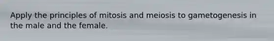 Apply the principles of mitosis and meiosis to gametogenesis in the male and the female.