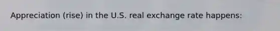 Appreciation (rise) in the U.S. real exchange rate happens: