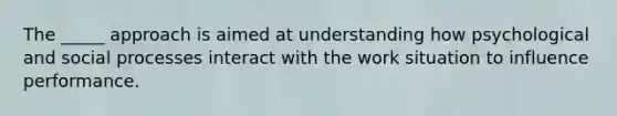 The _____ approach is aimed at understanding how psychological and social processes interact with the work situation to influence performance.