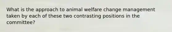 What is the approach to animal welfare change management taken by each of these two contrasting positions in the committee?