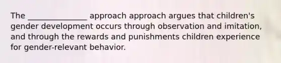 The _______________ approach approach argues that children's gender development occurs through observation and imitation, and through the rewards and punishments children experience for gender-relevant behavior.