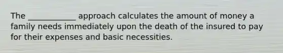 The ____________ approach calculates the amount of money a family needs immediately upon the death of the insured to pay for their expenses and basic necessities.