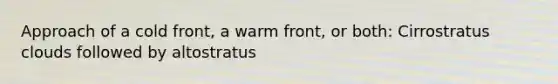 Approach of a cold front, a warm front, or both: Cirrostratus clouds followed by altostratus