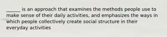 ______ is an approach that examines the methods people use to make sense of their daily activities, and emphasizes the ways in which people collectively create social structure in their everyday activities