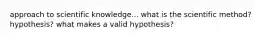 approach to scientific knowledge... what is the scientific method? hypothesis? what makes a valid hypothesis?