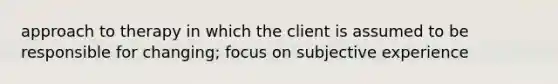 approach to therapy in which the client is assumed to be responsible for changing; focus on subjective experience