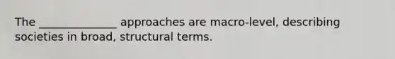 The ______________ approaches are macro-level, describing societies in broad, structural terms.