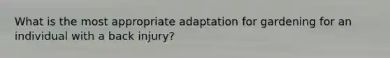 What is the most appropriate adaptation for gardening for an individual with a back injury?