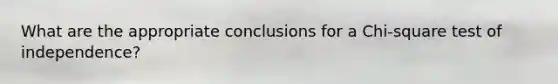 What are the appropriate conclusions for a Chi-square test of independence?