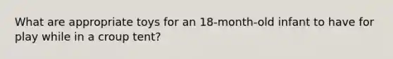 What are appropriate toys for an 18-month-old infant to have for play while in a croup tent?