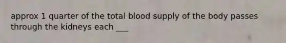 approx 1 quarter of the total blood supply of the body passes through the kidneys each ___