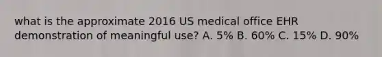 what is the approximate 2016 US medical office EHR demonstration of meaningful use? A. 5% B. 60% C. 15% D. 90%