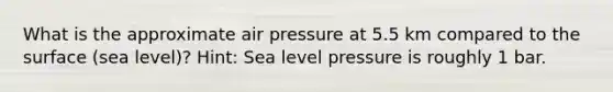 What is the approximate air pressure at 5.5 km compared to the surface (sea level)? Hint: Sea level pressure is roughly 1 bar.