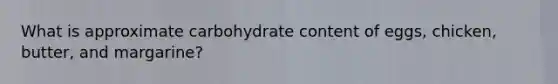 What is approximate carbohydrate content of eggs, chicken, butter, and margarine?