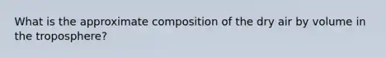 What is the approximate composition of the dry air by volume in the troposphere?