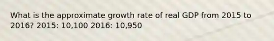 What is the approximate growth rate of real GDP from 2015 to 2016? 2015: 10,100 2016: 10,950