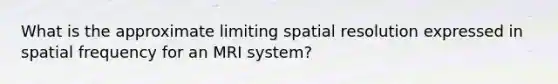 What is the approximate limiting spatial resolution expressed in spatial frequency for an MRI system?