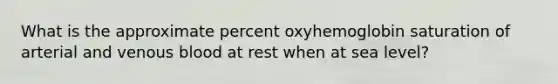 What is the approximate percent oxyhemoglobin saturation of arterial and venous blood at rest when at sea level?