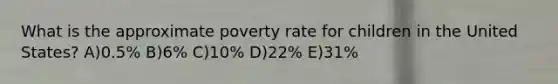 What is the approximate poverty rate for children in the United States? A)0.5% B)6% C)10% D)22% E)31%