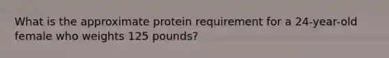 What is the approximate protein requirement for a 24-year-old female who weights 125 pounds?