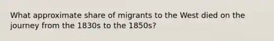 What approximate share of migrants to the West died on the journey from the 1830s to the 1850s?