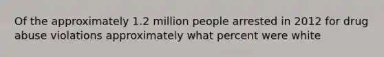 Of the approximately 1.2 million people arrested in 2012 for drug abuse violations approximately what percent were white