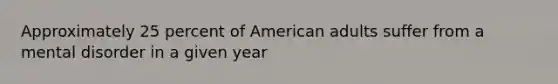 Approximately 25 percent of American adults suffer from a mental disorder in a given year