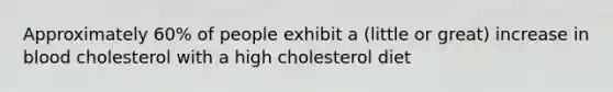 Approximately 60% of people exhibit a (little or great) increase in blood cholesterol with a high cholesterol diet