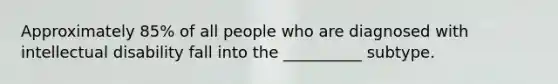 Approximately 85% of all people who are diagnosed with intellectual disability fall into the __________ subtype.