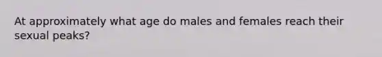 At approximately what age do males and females reach their sexual peaks?