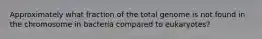 Approximately what fraction of the total genome is not found in the chromosome in bacteria compared to eukaryotes?