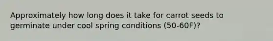 Approximately how long does it take for carrot seeds to germinate under cool spring conditions (50-60F)?