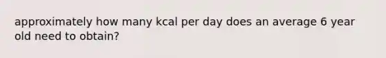 approximately how many kcal per day does an average 6 year old need to obtain?