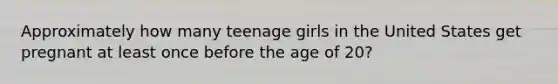 Approximately how many teenage girls in the United States get pregnant at least once before the age of 20?