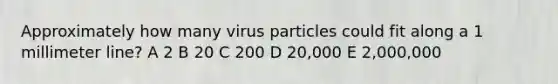 Approximately how many virus particles could fit along a 1 millimeter line? A 2 B 20 C 200 D 20,000 E 2,000,000