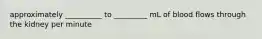 approximately __________ to _________ mL of blood flows through the kidney per minute