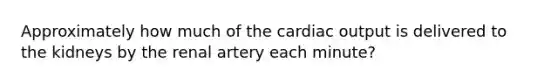 Approximately how much of the cardiac output is delivered to the kidneys by the renal artery each minute?