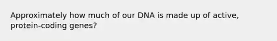 Approximately how much of our DNA is made up of active, protein-coding genes?