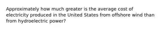 Approximately how much greater is the average cost of electricity produced in the United States from offshore wind than from hydroelectric power?