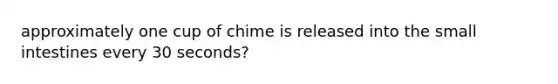 approximately one cup of chime is released into the small intestines every 30 seconds?