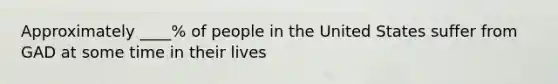 Approximately ____% of people in the United States suffer from GAD at some time in their lives