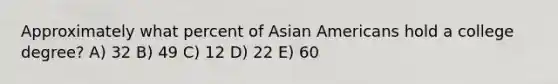 Approximately what percent of Asian Americans hold a college degree? A) 32 B) 49 C) 12 D) 22 E) 60