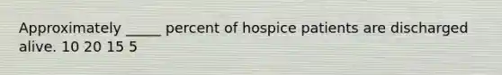 Approximately _____ percent of hospice patients are discharged alive. 10 20 15 5