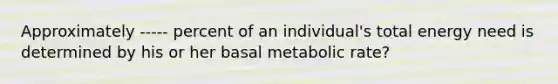 Approximately ----- percent of an individual's total energy need is determined by his or her basal metabolic rate?