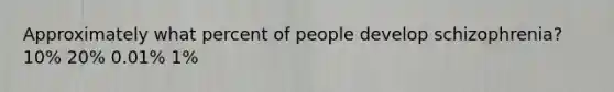 Approximately what percent of people develop schizophrenia? 10% 20% 0.01% 1%