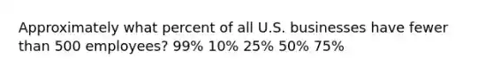 Approximately what percent of all U.S. businesses have fewer than 500 employees? 99% 10% 25% 50% 75%